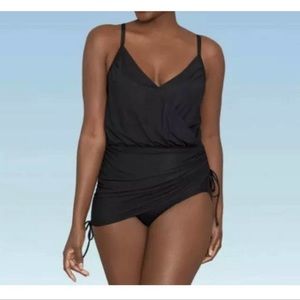 Dreamsuit Miracle Brand Slimming Black Swimsuit Swim Dress One Piece Ruched Sz10